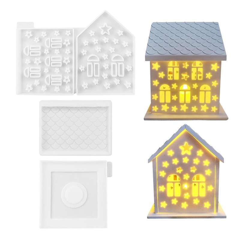 4pcs/Set 3D House Silicone Molds for Resin Concrete Star House Candle Holder Mold House Shaped Decor