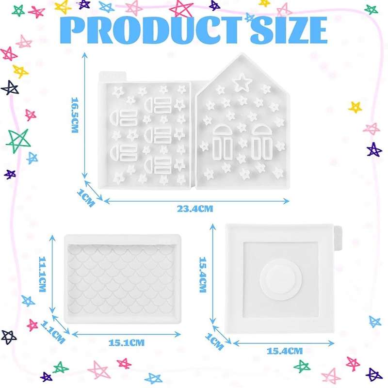 4pcs/Set 3D House Silicone Molds for Resin Concrete Star House Candle Holder Mold House Shaped Decor