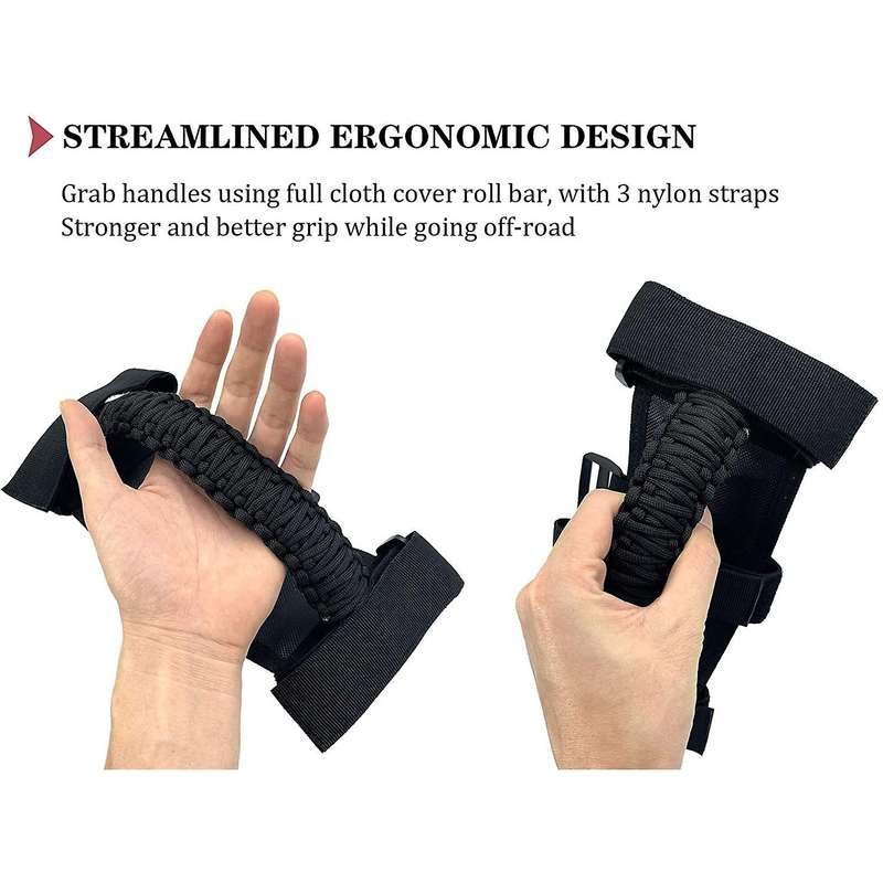 4Pcs/Pack Roll Bar Paracord Grab Handles Grip Handles for JK TJ JL CJ YJ -2021 JT UTV ATV (Black)