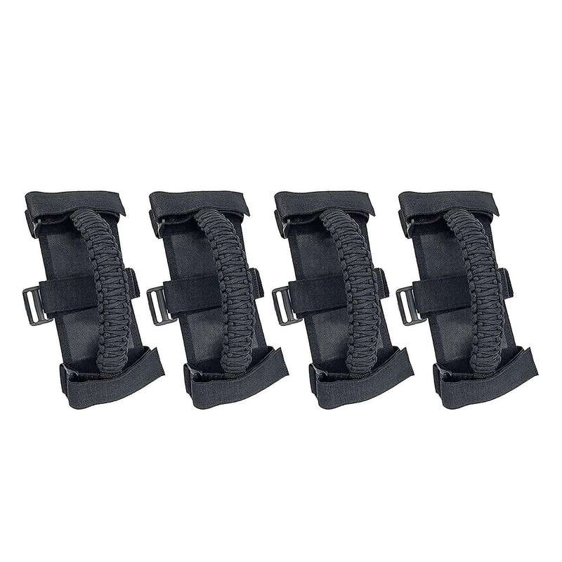 4Pcs/Pack Roll Bar Paracord Grab Handles Grip Handles for JK TJ JL CJ YJ -2021 JT UTV ATV (Black)