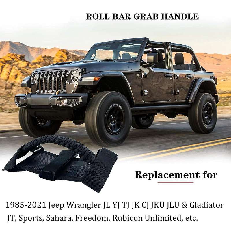 4Pcs/Pack Roll Bar Paracord Grab Handles Grip Handles for JK TJ JL CJ YJ -2021 JT UTV ATV (Black)
