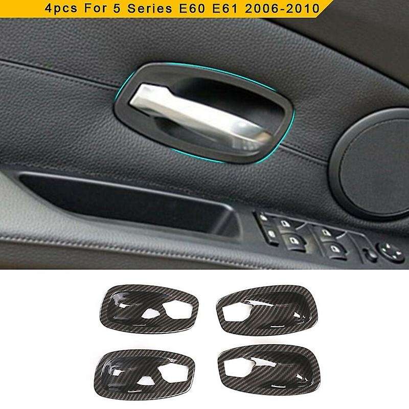 4Pcs/Set Carbon Fiber Style Door Handle Bowl Decoration Cover Trim for - 5 Series E60 E61 2006-2010