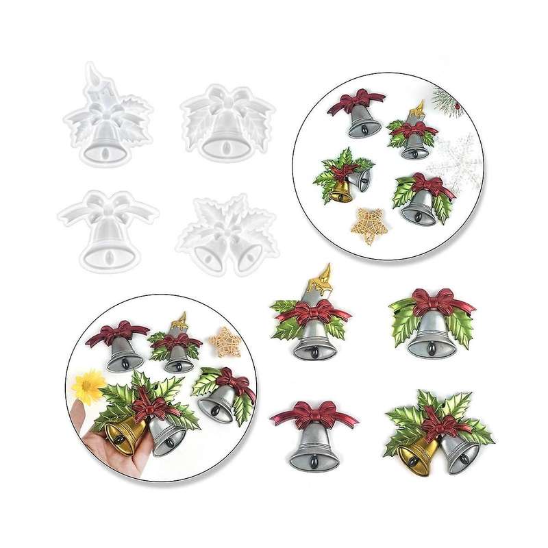 4Pcs/Set DIY Christmas Bell Ornament Silicone Moulds Resin Handicraft Casting Handmade Home Decorati