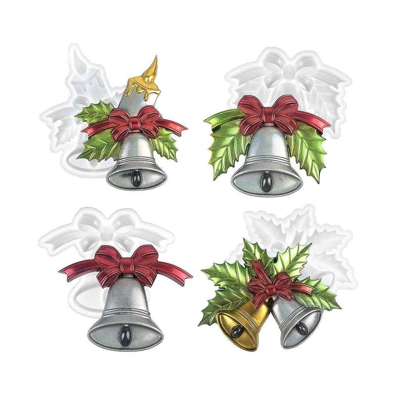 4Pcs/Set DIY Christmas Bell Ornament Silicone Moulds Resin Handicraft Casting Handmade Home Decorati