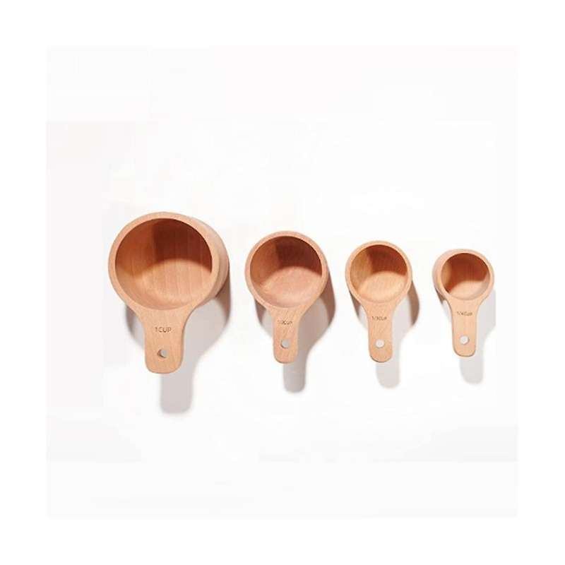 4pcs/set Wood Measuring Cups Handcrafted with Wood Polish Finish for Baking Cooking Spice Coffee Tea