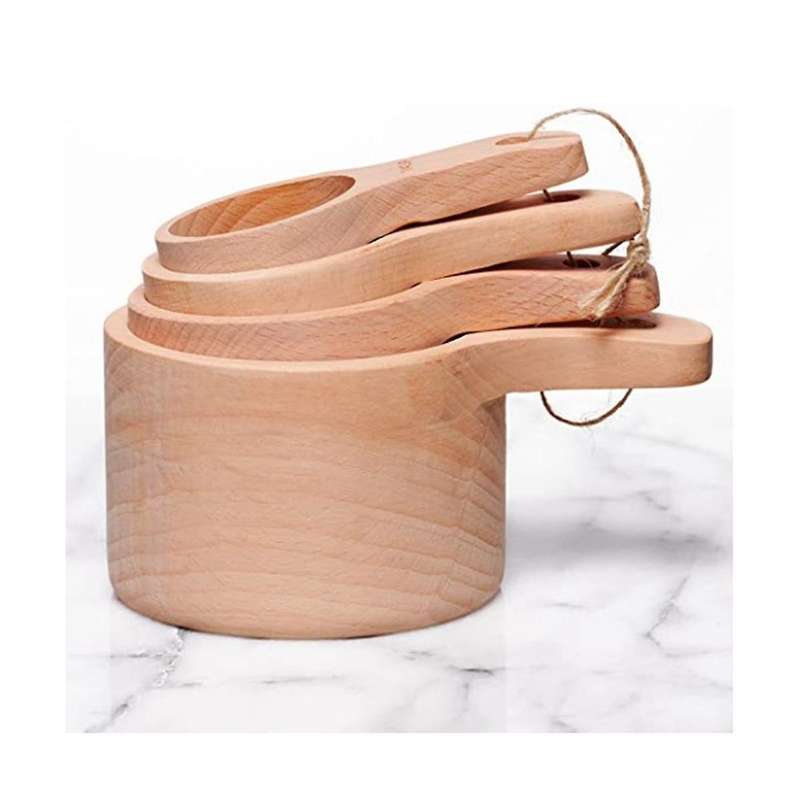 4pcs/set Wood Measuring Cups Handcrafted with Wood Polish Finish for Baking Cooking Spice Coffee Tea