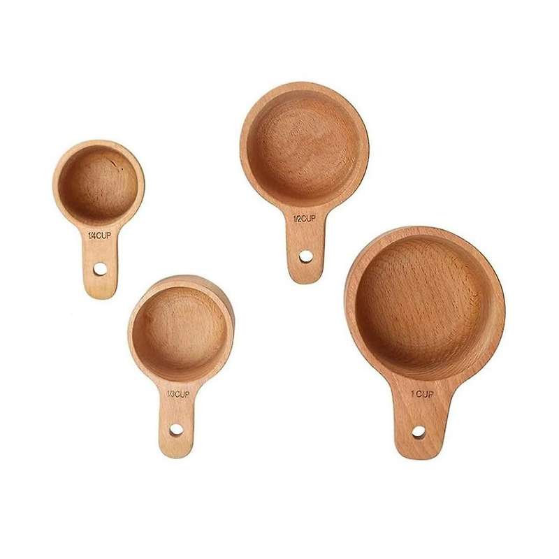 4pcs/set Wood Measuring Cups Handcrafted with Wood Polish Finish for Baking Cooking Spice Coffee Tea