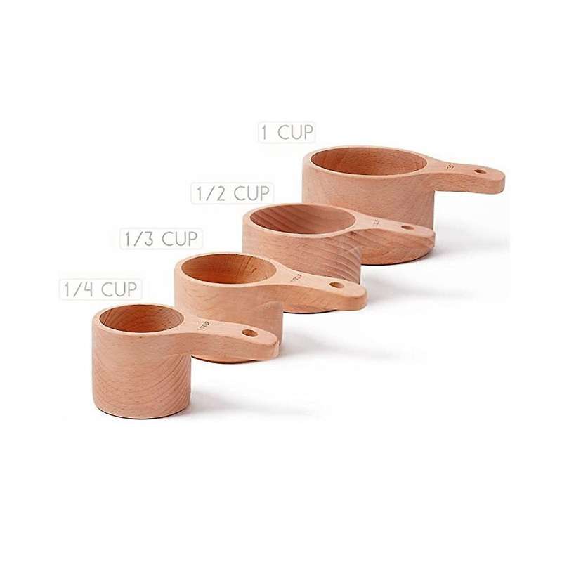 4pcs/set Wood Measuring Cups Handcrafted with Wood Polish Finish for Baking Cooking Spice Coffee Tea