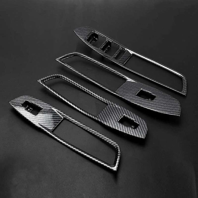 4Pcs/Set Window Switch Panel Cover Trim Decorative Sticker for 2017-2018 Carbon Fiber
