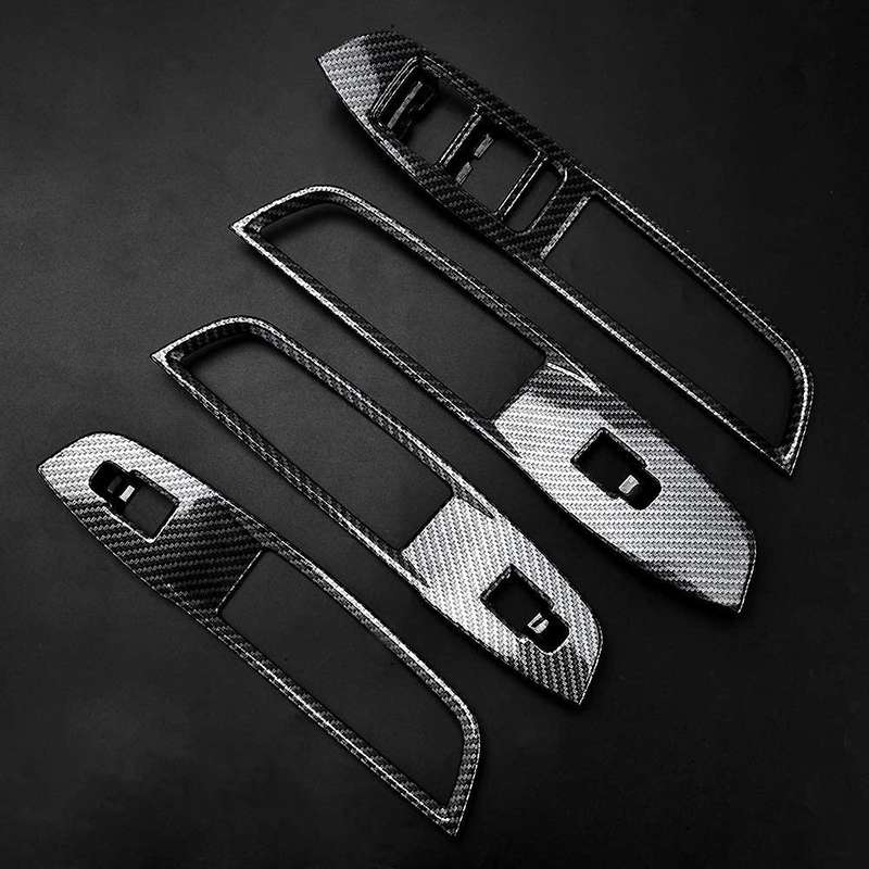 4Pcs/Set Window Switch Panel Cover Trim Decorative Sticker for 2017-2018 Carbon Fiber