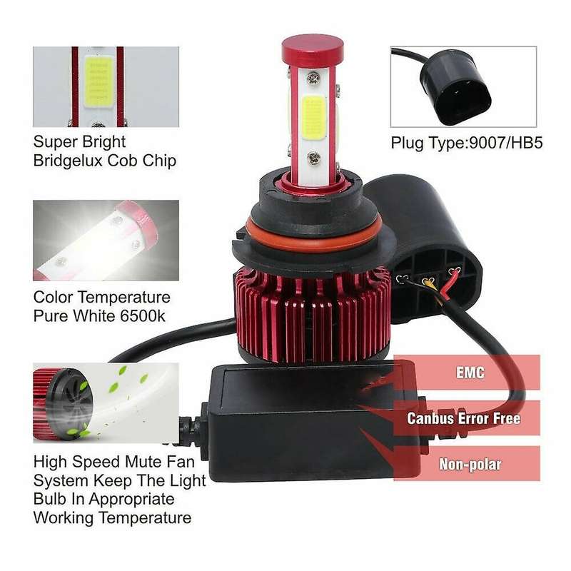 4Side 9007 HB5 COB LED Headlight Kit 32500LM Hi-Lo Beam Bulbs