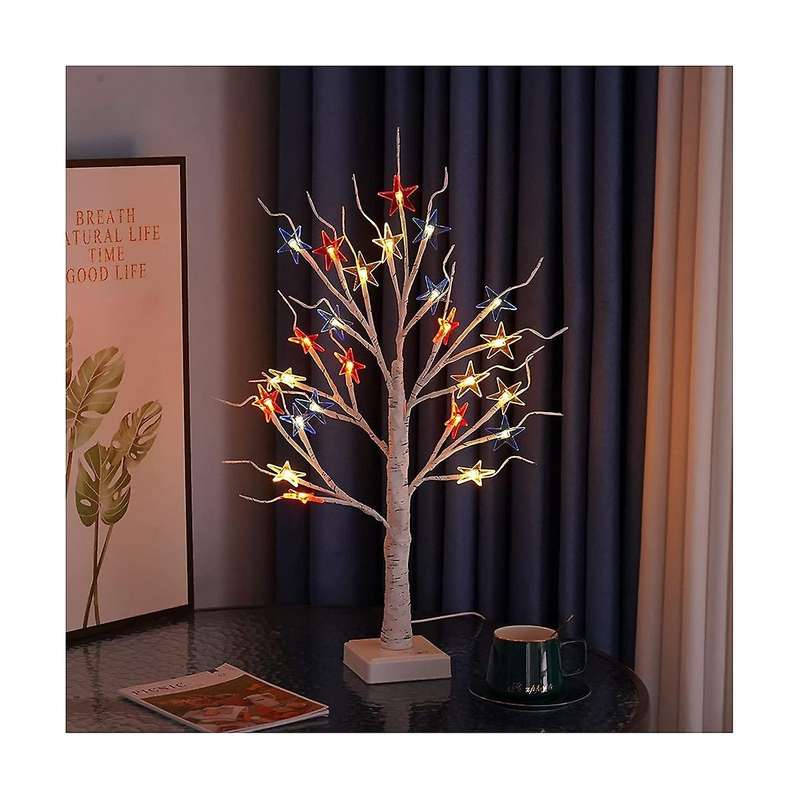 4th Of July Decorations Patriotic Decor Tree with 24 Red White Blue Led Star Lights, Usb/battery Op