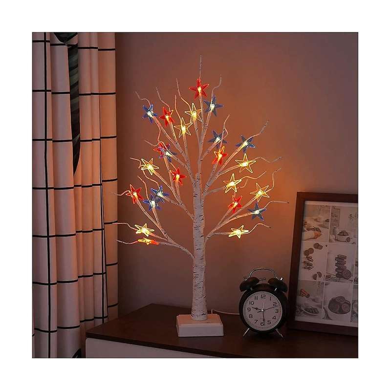 4th Of July Decorations Patriotic Decor Tree with 24 Red White Blue Led Star Lights, Usb/battery Op
