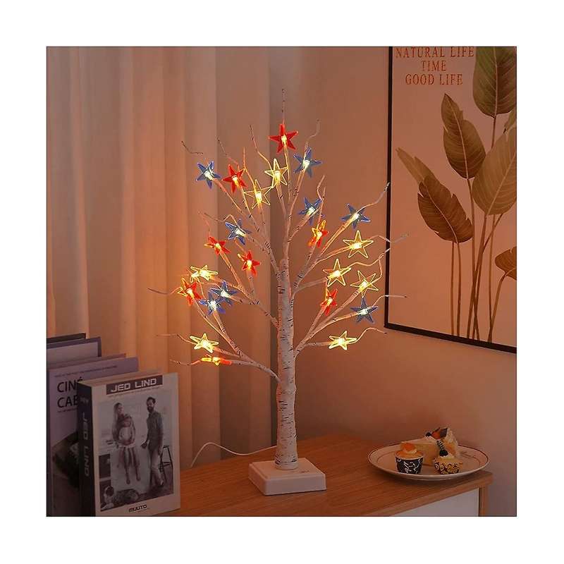 4th Of July Decorations Patriotic Decor Tree with 24 Red White Blue Led Star Lights, Usb/battery Op