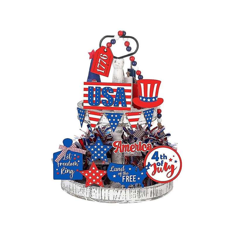 4th Of July Tiered Tray Decor Farmhouse Tray Decorations American Independence Memorial Day Red Whi
