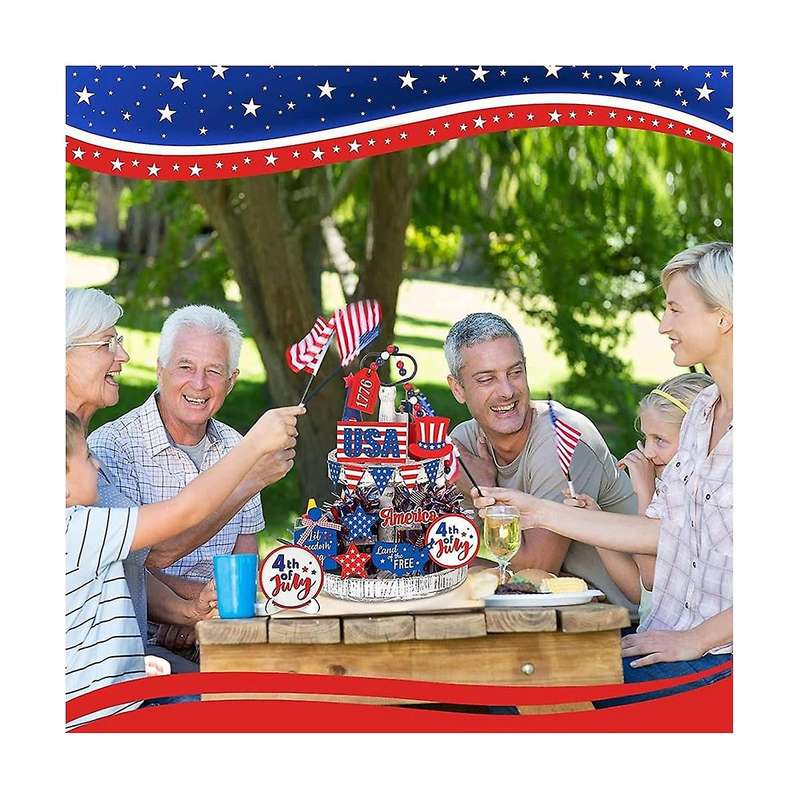 4th Of July Tiered Tray Decor Farmhouse Tray Decorations American Independence Memorial Day Red Whi
