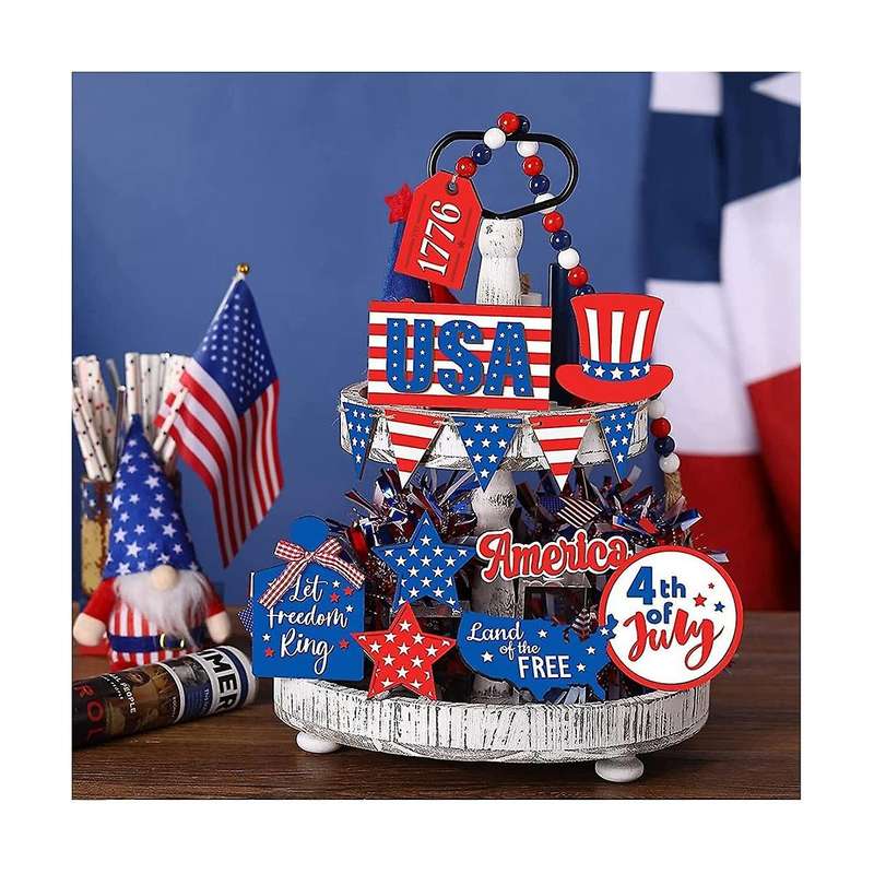 4th Of July Tiered Tray Decor Farmhouse Tray Decorations American Independence Memorial Day Red Whi