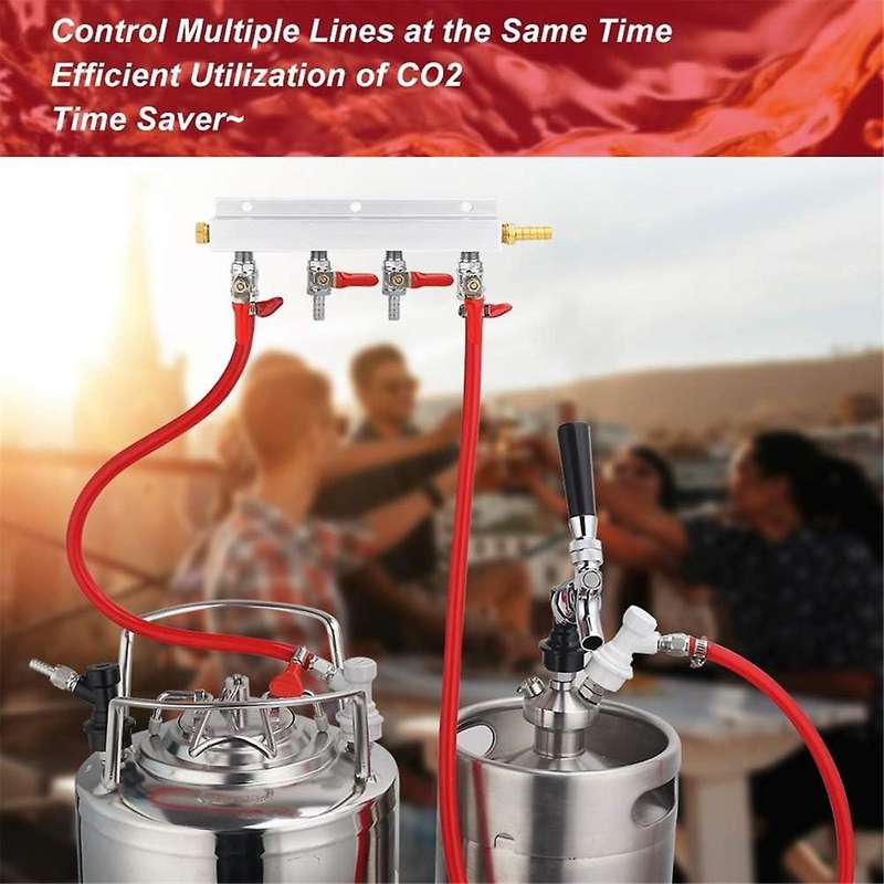 4-Way Gas Manifold 5/16inch Barbed Integrated Check Valve CO2 Distributor 4-Way CO2 Manifold Gas Dis