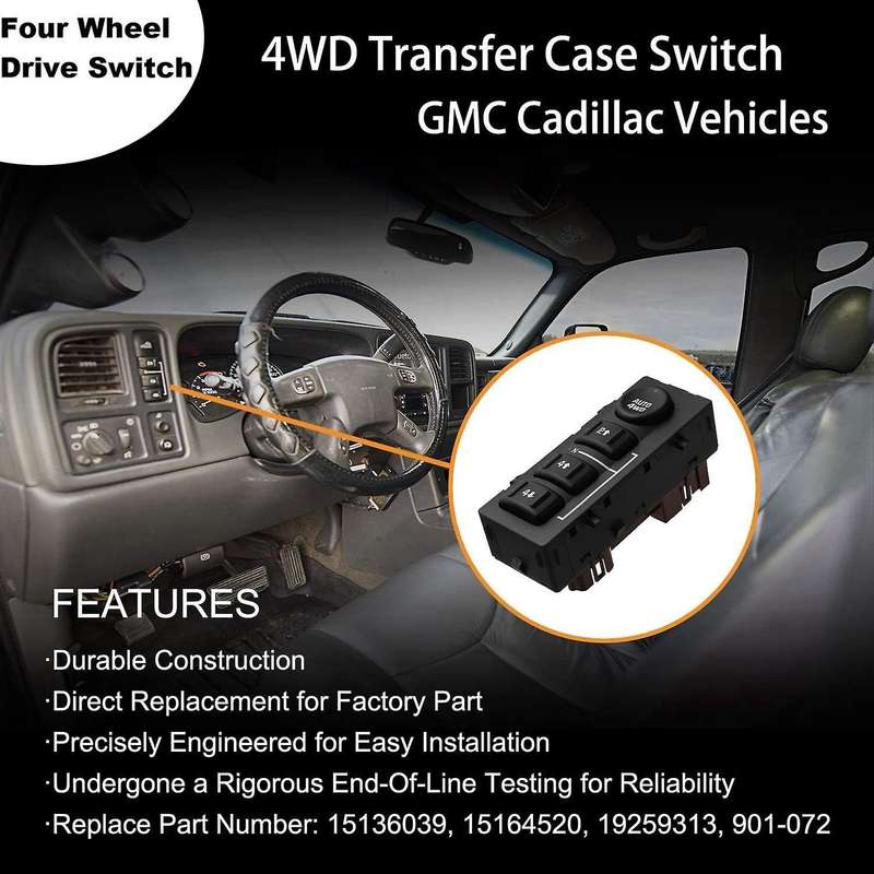 4WD Wheel Drive Switch Transfer Case Button for 15136039 15164520 19259313 901-072