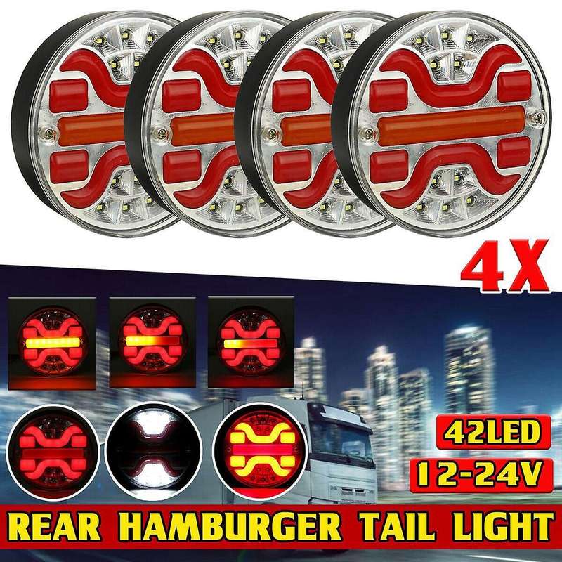 4X 42 LED Rear Round Hamburger Tail Lamp Lights Lorry Truck Car Van Trailer
