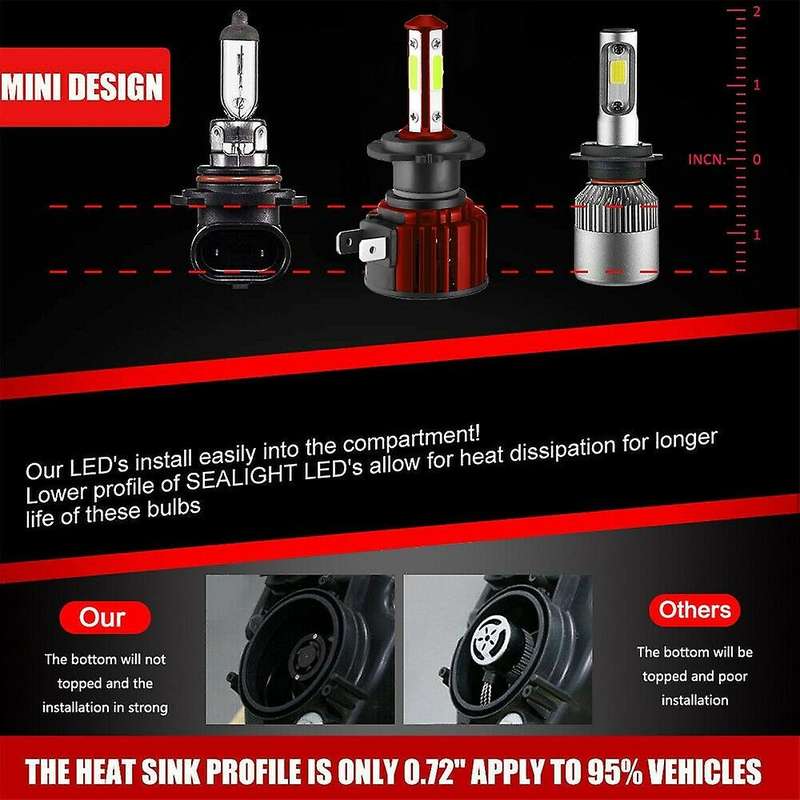 4X 4-Sides H7+H7 Combo LED Headlight Bulb Kit 8000K Blue Hi&Lo Beam 30000LM