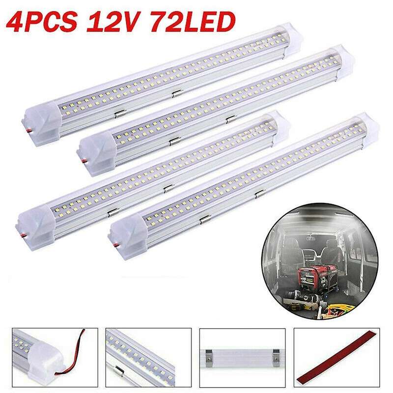4x 72 LED Interior Light Strip Bar Car Van Bus Caravan ON/OFF Switch 12V 12 VOLT