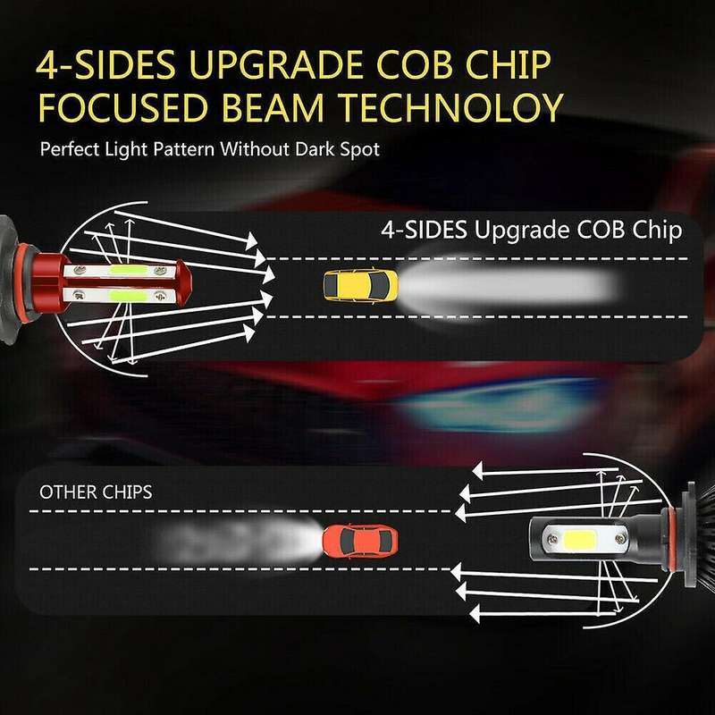 4X 8000K Ice Blue LED Headlight Bulbs Conversion Kit 9005 + 9006 High Low Beam 4-Sides