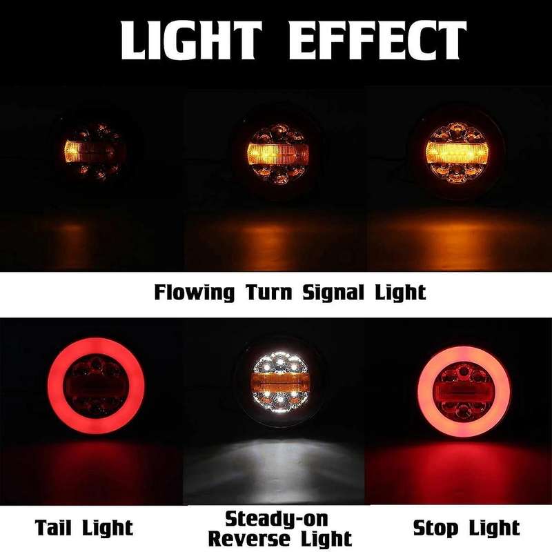 4X 43LED Round Hamburger Flowing Turn Stop Tail Light Truck Trailer 12-30V IP67
