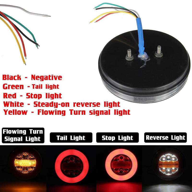 4X 43LED Round Hamburger Flowing Turn Stop Tail Light Truck Trailer 12-30V IP67