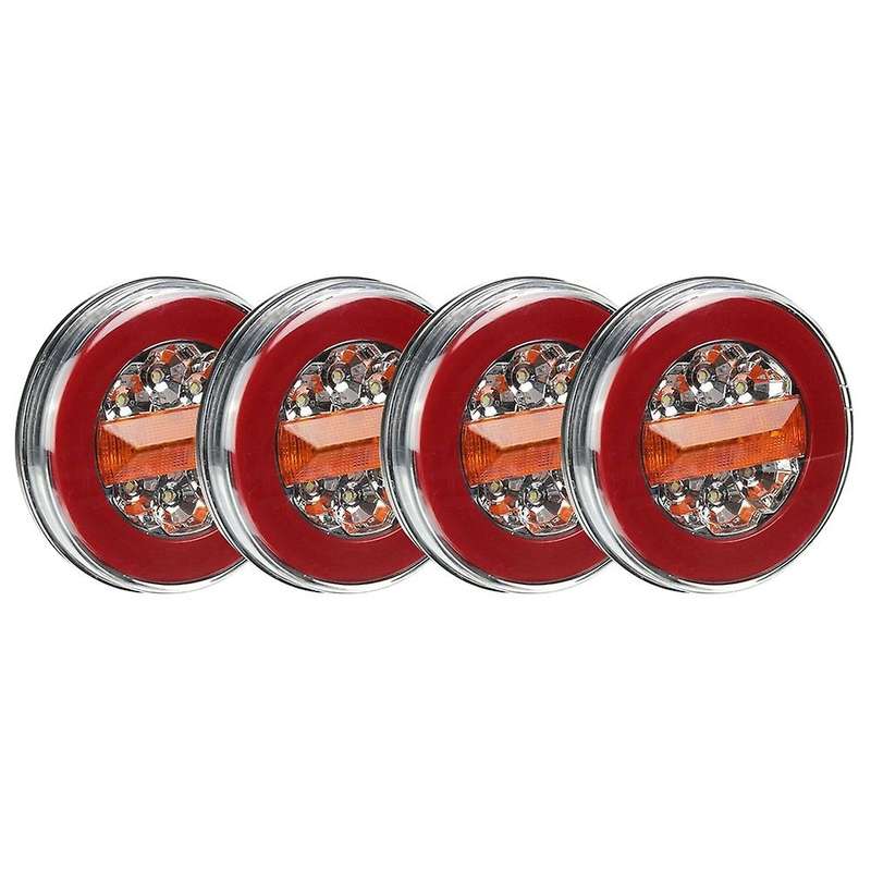 4X 43LED Round Hamburger Flowing Turn Stop Tail Light Truck Trailer 12-30V IP67