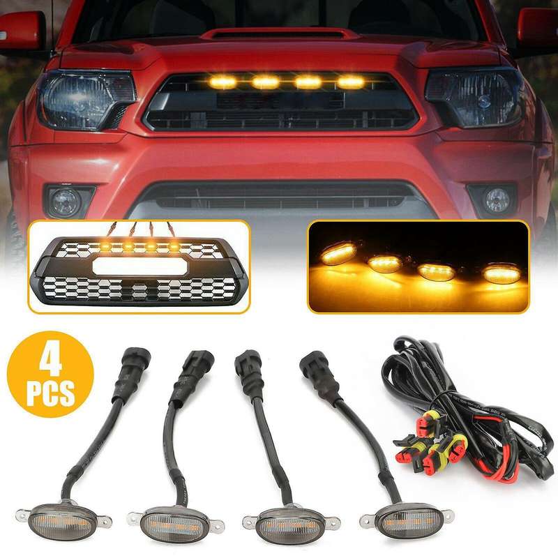 4X Raptor Style Smoked Lens Amber LED Front Grille Running Lights