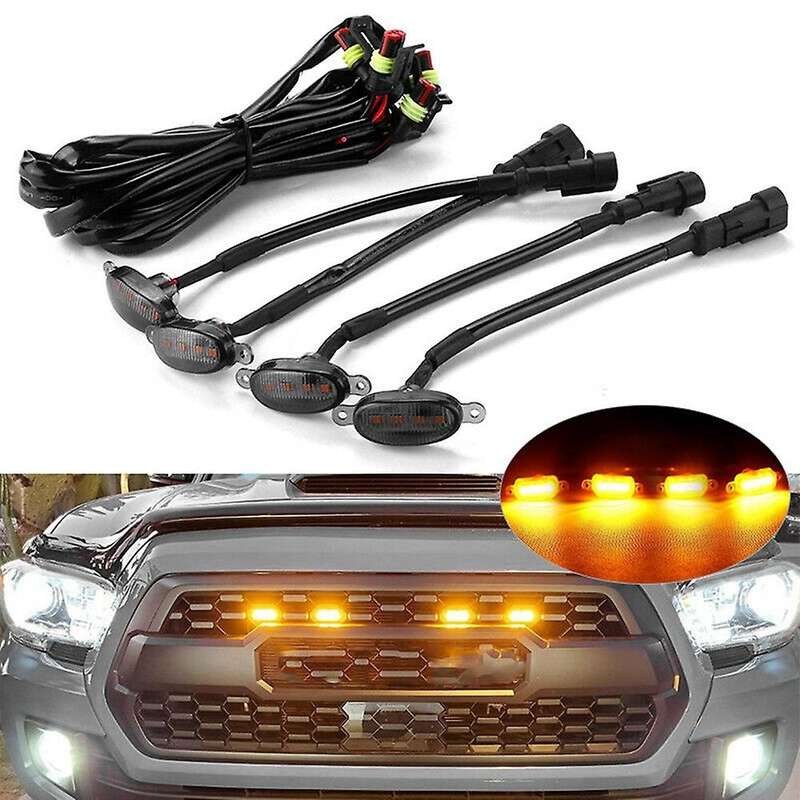 4X Raptor Style Smoked Lens Amber LED Front Grille Running Lights