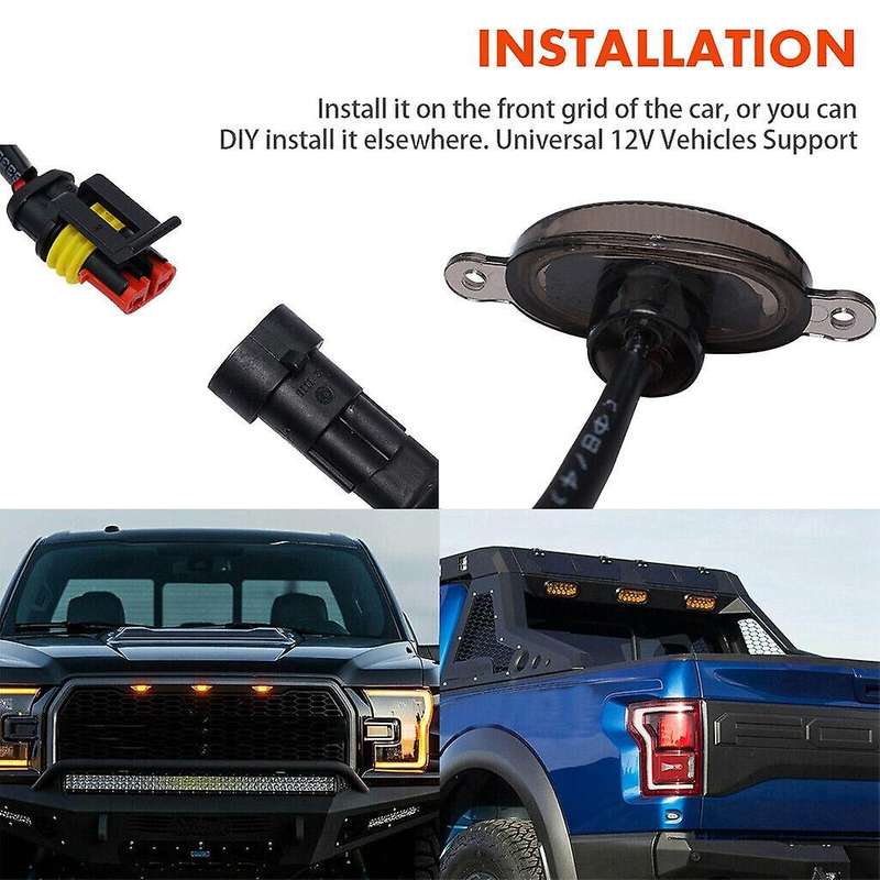 4X Raptor Style Smoked Lens Amber LED Front Grille Running Lights