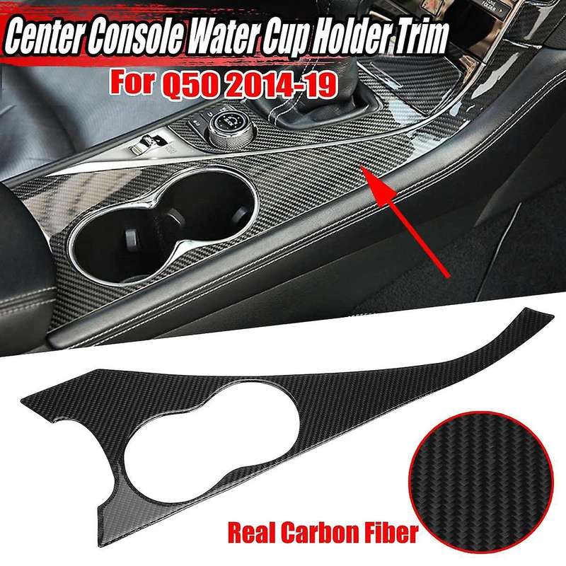 for Q50 2014-2019 Real Carbon Fiber Car Front Center Console Water Cup Holder Cover Trim
