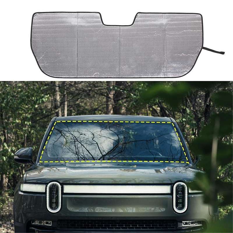 for R1T 2022 2023 Front Windshield Sun Shade, Sun Visor Protector Blocks UV Rays Foldable Interior A