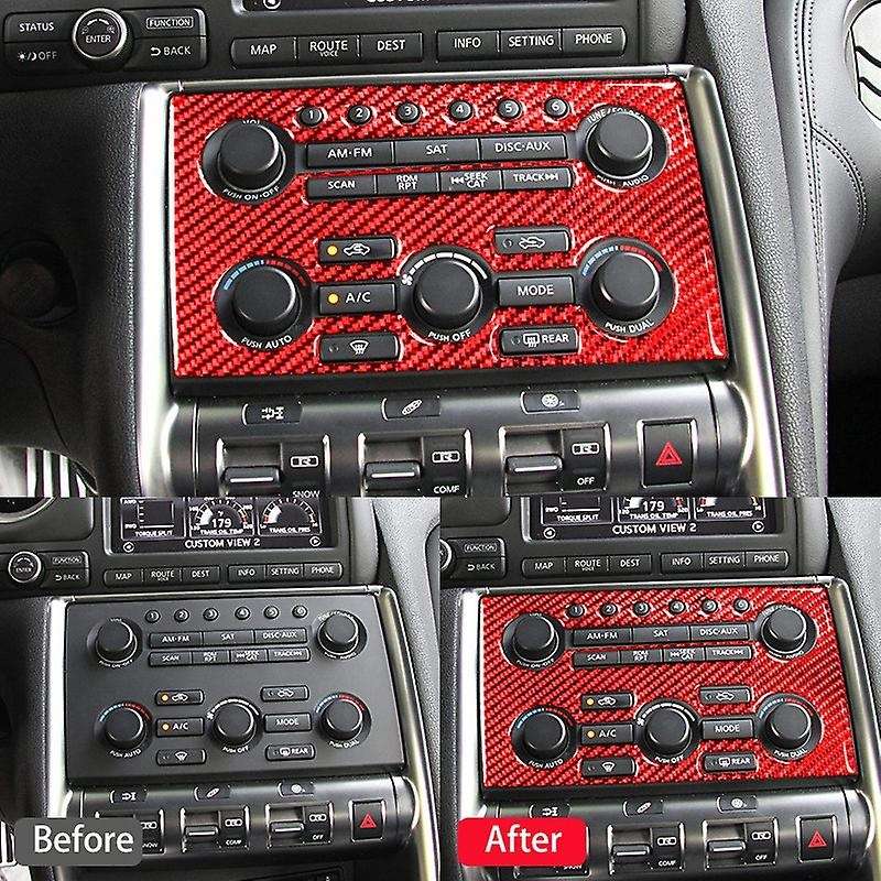 for R35 2009-2015 Carbon Fiber Radio Climate Control Console Sticker A/C CD Panel Cover Trim Frame R