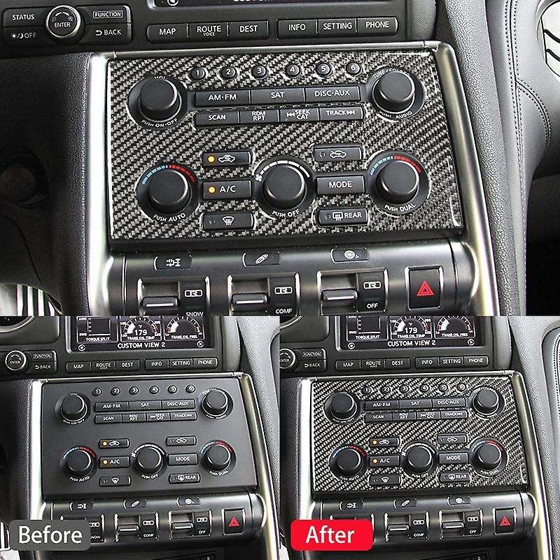 for R35 2009-2015 Carbon Fiber Radio Climate Control Console Sticker A/C CD Panel Cover Trim Frame R