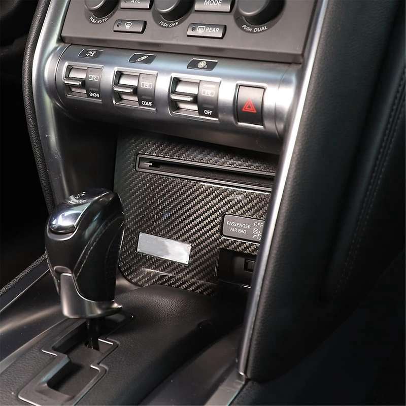 for R35 2008-2016 Dry Carbon Fiber Car Center Console CD Panel Frame Cover Trim Interior Accessories
