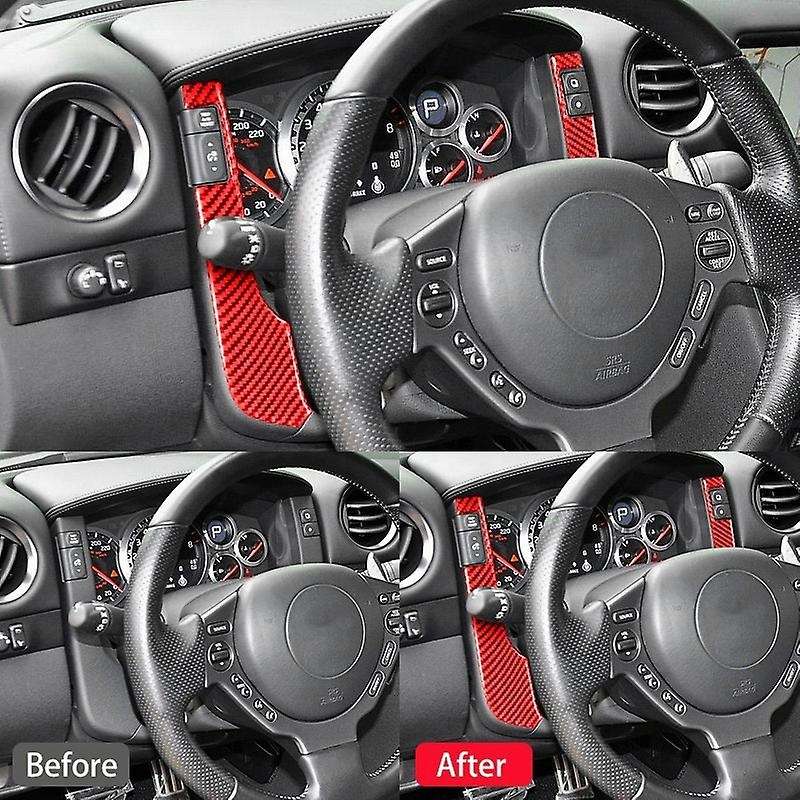 for R35 2009-2015 Carbon Fiber Steering Wheel Switch Button Panel Sticker Speedometer Side Cover Tri
