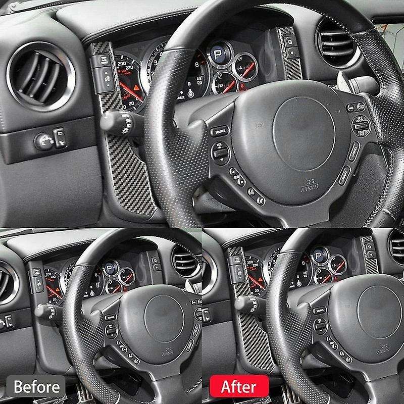 for R35 2009-2015 Carbon Fiber Steering Wheel Switch Button Panel Sticker Speedometer Side Cover Tri