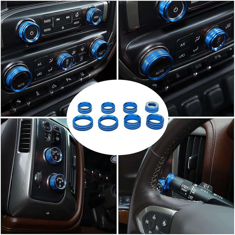 for Radio AC Knobs Air Conditioner Switch Button for 2014-2018 , Aluminum Alloy, Blue 8Pcs