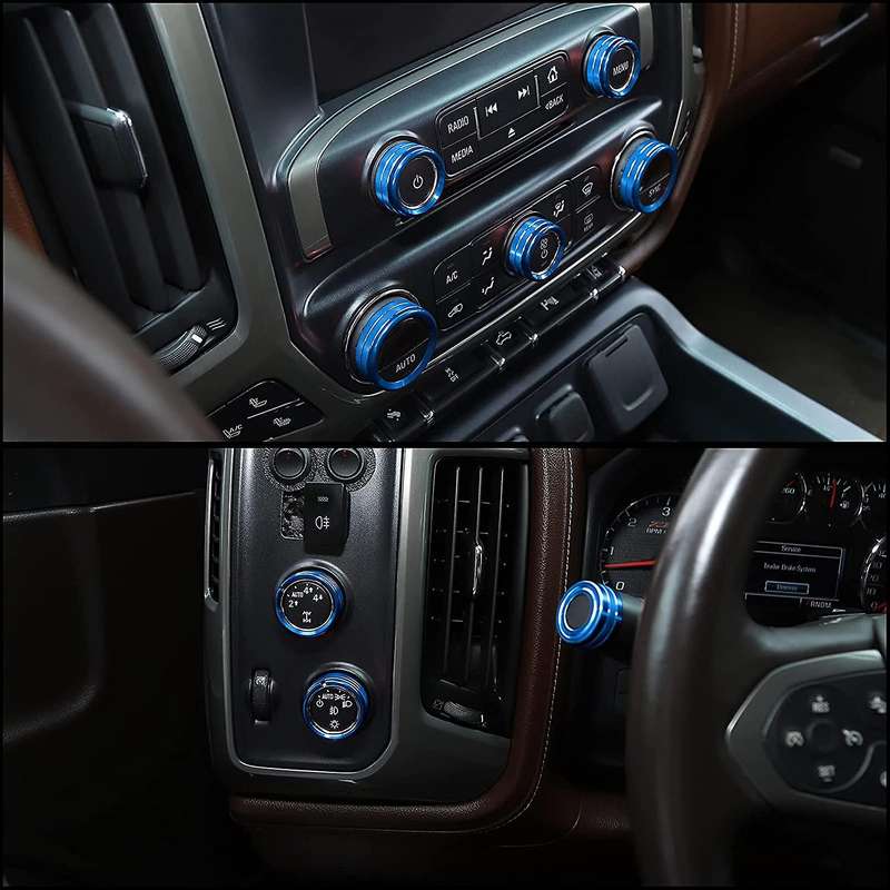 for Radio AC Knobs Air Conditioner Switch Button for 2014-2018 , Aluminum Alloy, Blue 8Pcs
