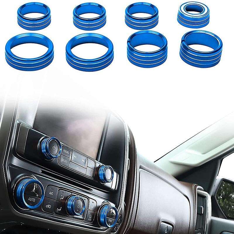 for Radio AC Knobs Air Conditioner Switch Button for 2014-2018 , Aluminum Alloy, Blue 8Pcs