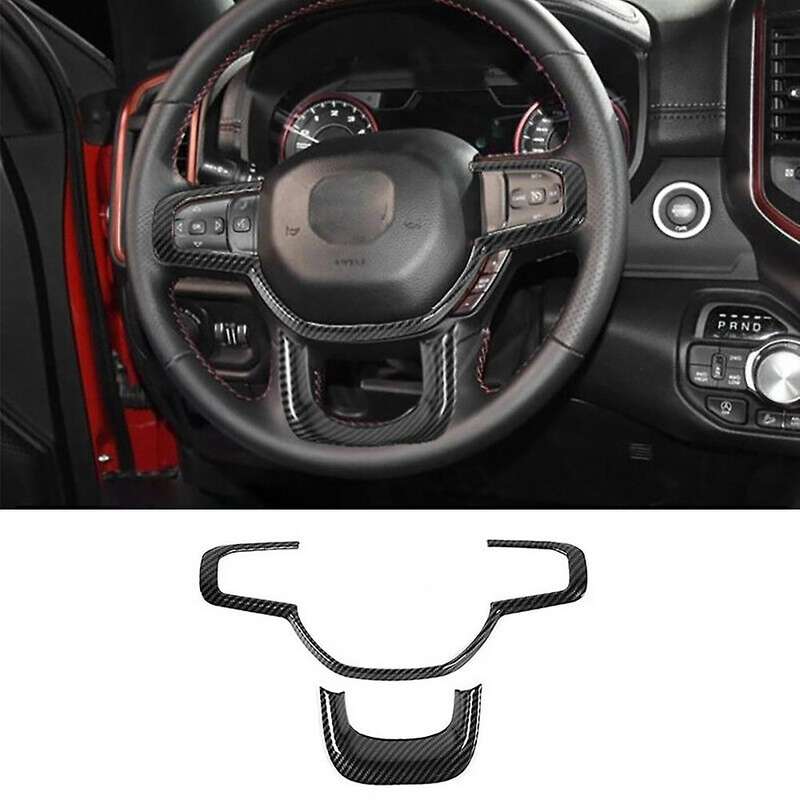 for RAM 1500 2019 2020 2021 Car Accessories ABS Carbon Fiber Steering Wheel Center Decor Cover Strip