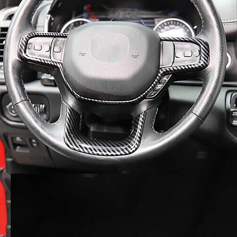 for RAM 1500 2019 2020 2021 Car Accessories ABS Carbon Fiber Steering Wheel Center Decor Cover Strip