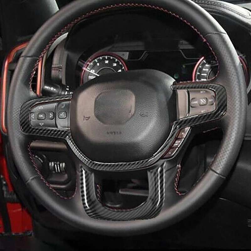for RAM 1500 2019 2020 2021 Car Accessories ABS Carbon Fiber Steering Wheel Center Decor Cover Strip