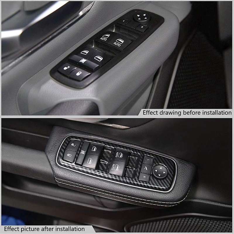 for Ram 1500 2019-2023 Lhd Car Window Lift Trim Switch Panel Cover Trim Accessories,abs Carbon Fibe