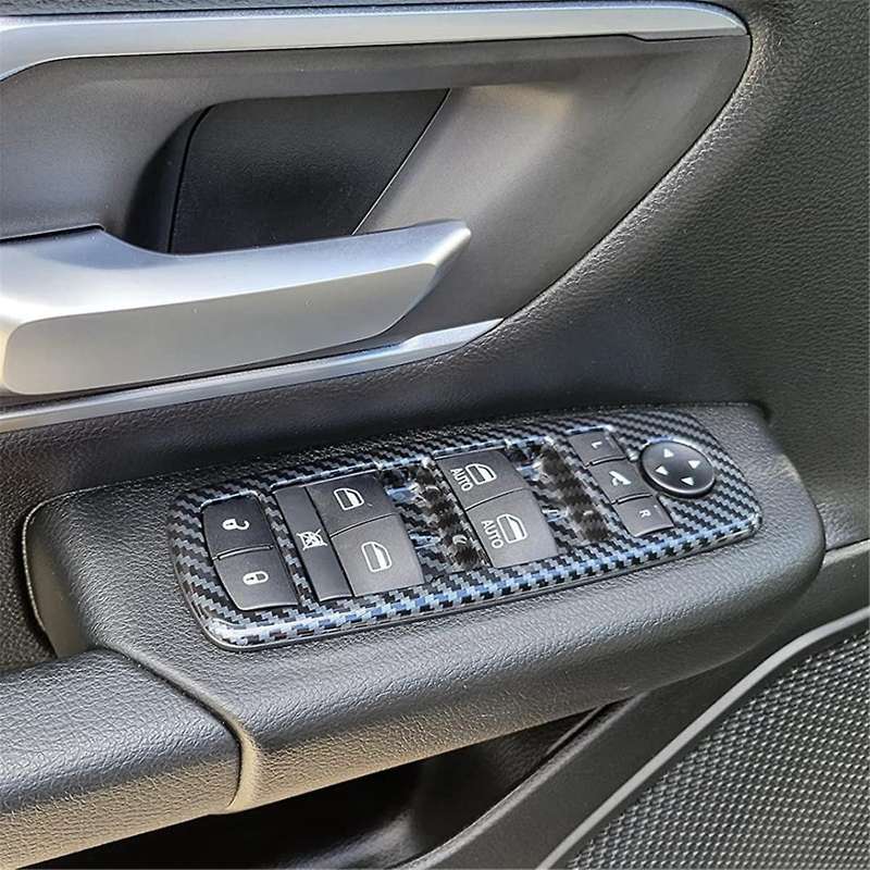 for Ram 1500 2019-2023 LHD Car Window Lift Trim Switch Panel Cover Trim Accessories,ABS Carbon Fiber