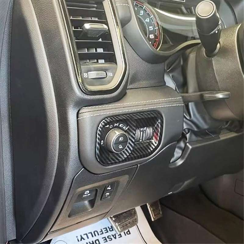 for Ram 1500 2023 2024 Car Headlight Switch Button Cover Trim Interior Accessories - Abs Carbon Fib