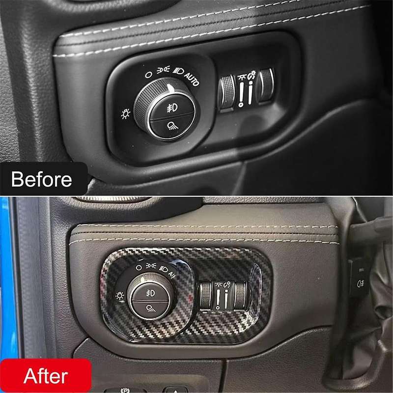 for Ram 1500 2023 2024 Car Headlight Switch Button Cover Trim Interior Accessories - Abs Carbon Fib